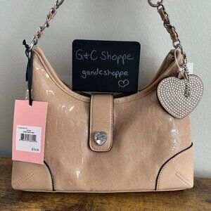 New Juicy Couture Starry Nights Hobo Shoulder Bag Pecan Brown Silver Heart Charm